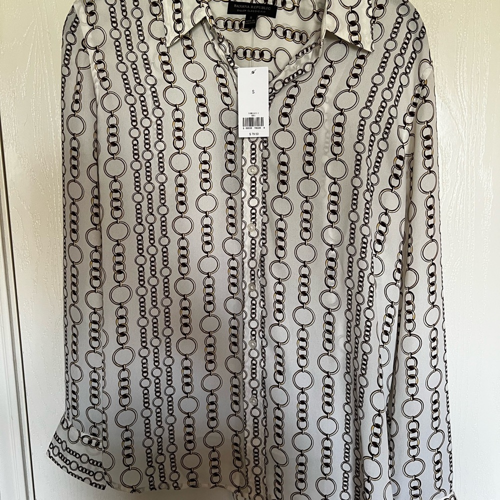 Banana Republic Chain Print Shirt in White and Gold